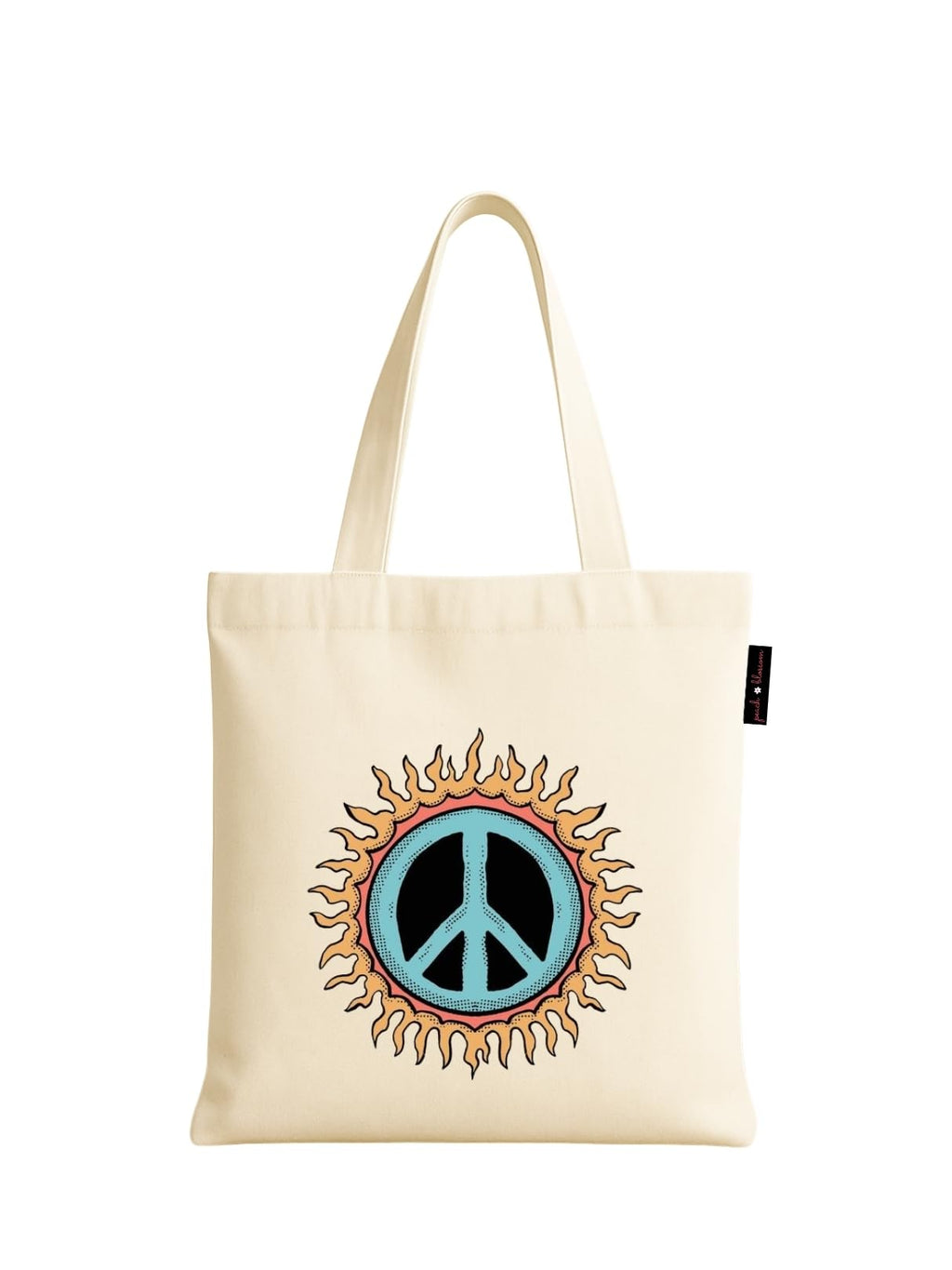 Peach Blossom Women's Printed Cotton Zipper Tote Bags (WHT - SUN BENZ)
