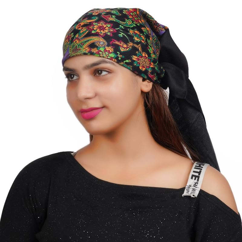 Woolen Hair Scarf Square Hair Bandanas Large Scarf Sleeping Head Wraps Neck Scarf for Women_Pack Of 1_Black