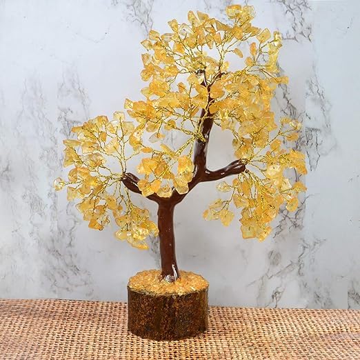 JINALI GEMS ® Natural Citrine Crystal Gemstone Tree with Golden Wire 300 Beads for Good Luck, Healing, Wealth & Prosperity