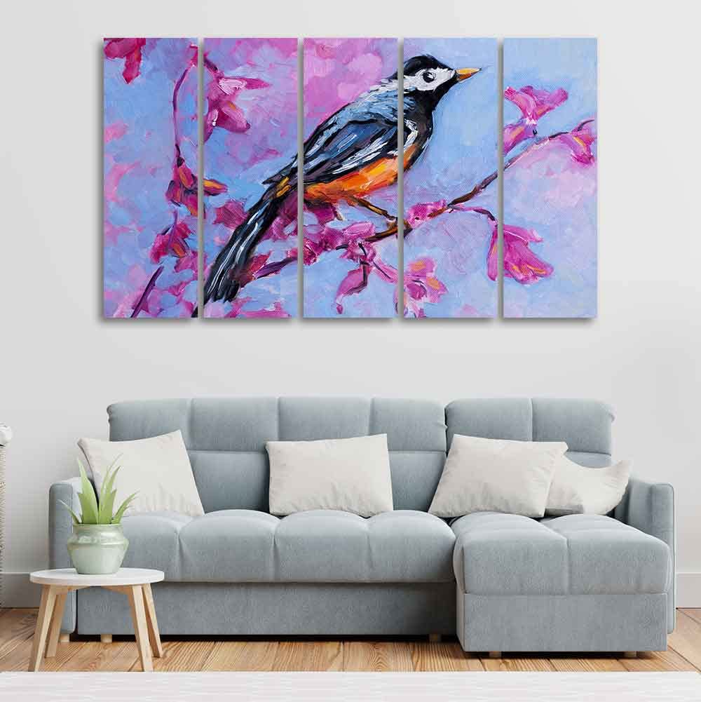 VIBECRAFTS Bird with Nature Abstract Design Five Pieces Wall Painting For Home|Office|Living Room|Gift (PTVC5Pcs4_8587)