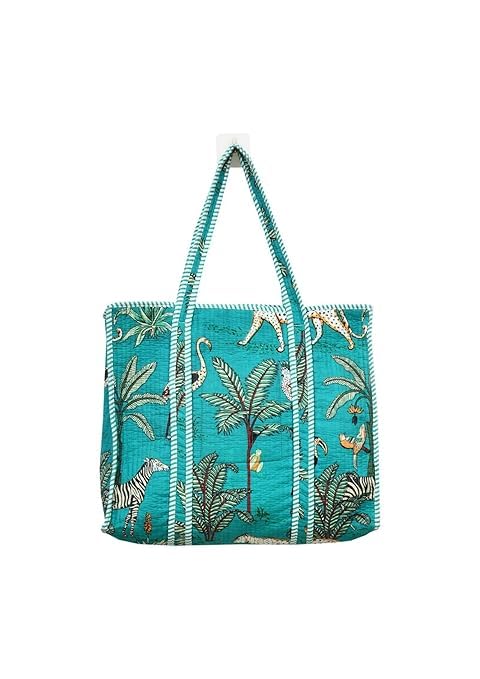 Yda fashion Quilted Cotton Tote Bag for Women & Men, 3 Layer Shopping Bag, Printed Reusable Grocery Tote, Lightweight Multipurpose Shoulder Handbag for Daily Use