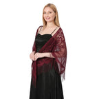 Alexvyan Floral Design Triangle Lace Stole and Wraps for Evening Dresses with Tassels for Evening Party Mesh Wedding Shawls for Summer (Wine Red)