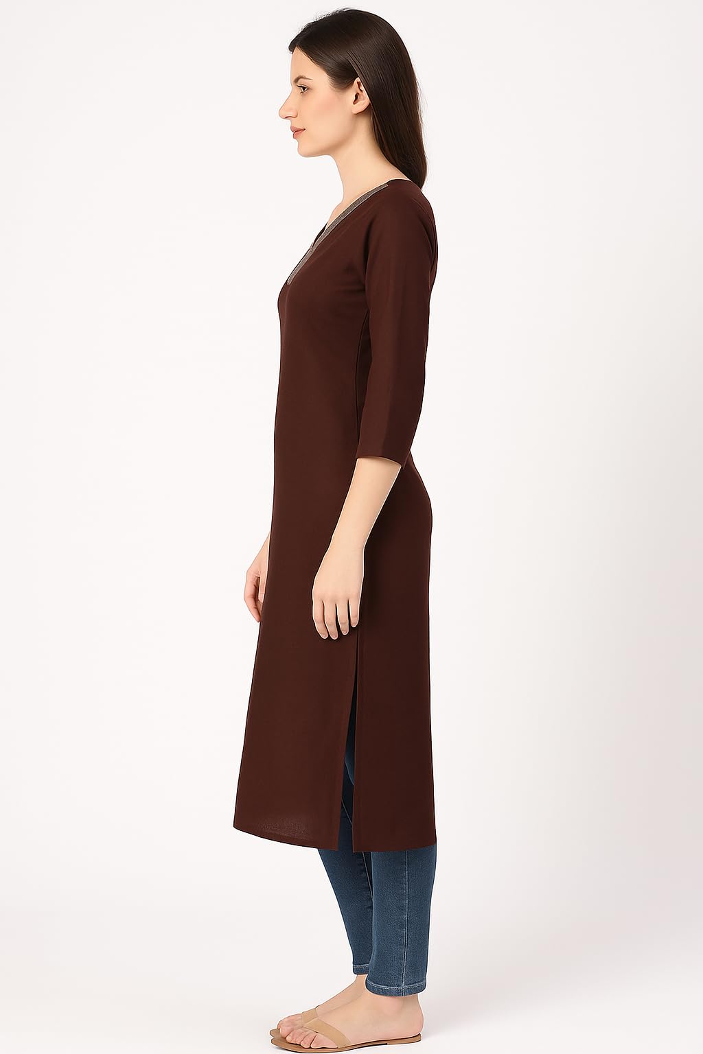 MAMTA JR Fashion Women’s Plain Pashmina Fabric Kurti | Cozy Winter Kurta | Soft & Comfortable Straight Kurti (in, Alpha, 2XL, Plus, Brown)