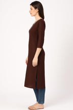 MAMTA JR Fashion Women’s Plain Pashmina Fabric Kurti | Cozy Winter Kurta | Soft & Comfortable Straight Kurti (in, Alpha, L, Regular, Brown)