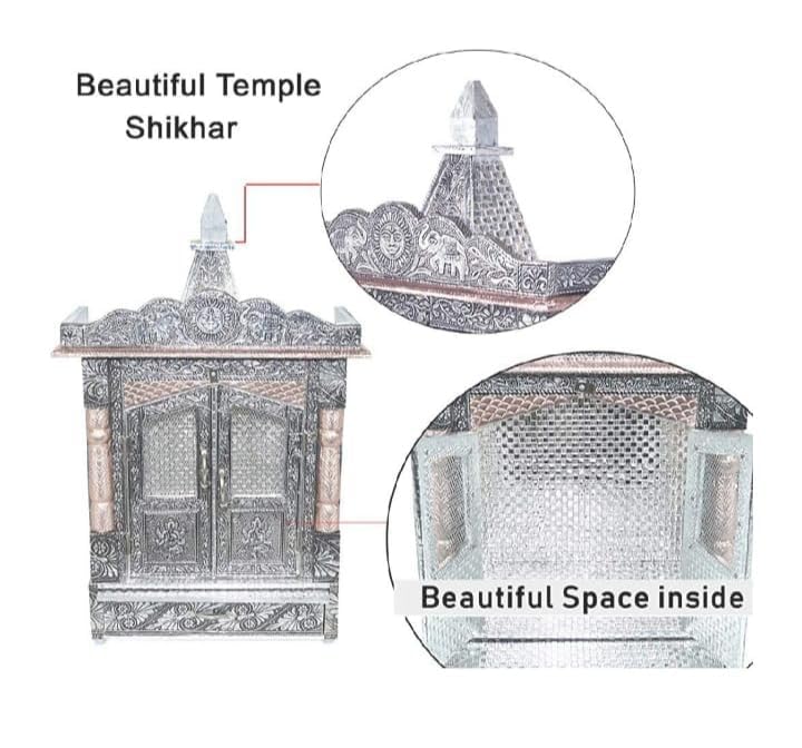 Suhanika Crafters Pooja Temple for Home Big Size Wooden Designer Pooja Mandir for Home, Modern Oxdised Bhagwan Ghar (9x12 Inches)