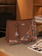 ZOUK Office Essential Bag | Jute | Vegan Leather Handcrafted Tote Bag With Double Handle Shoulder Strap | Paisley Print