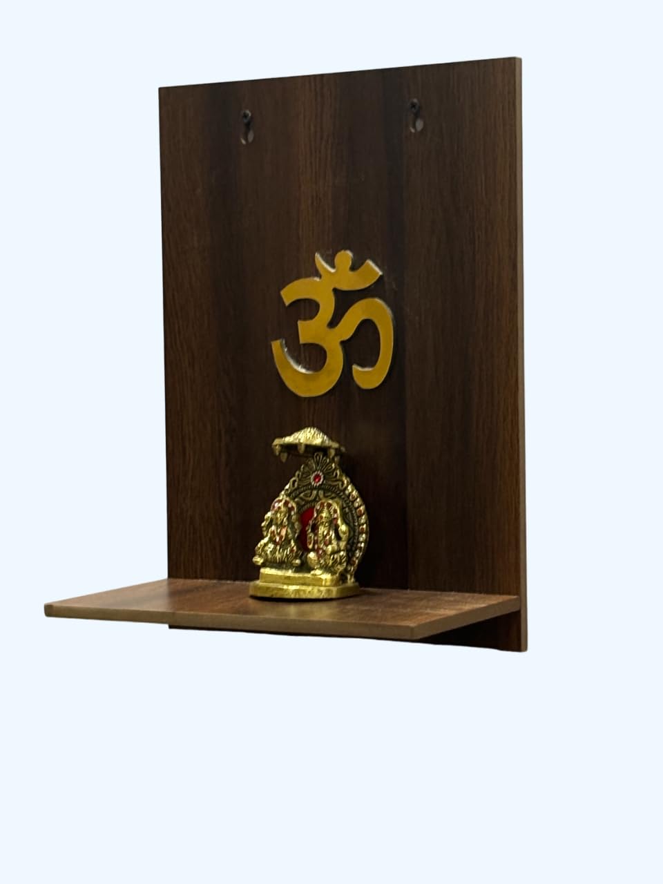 Wooden Temple with Golden Om, Wall Hanging Mandir, Home and Office Wall Mounted Temple