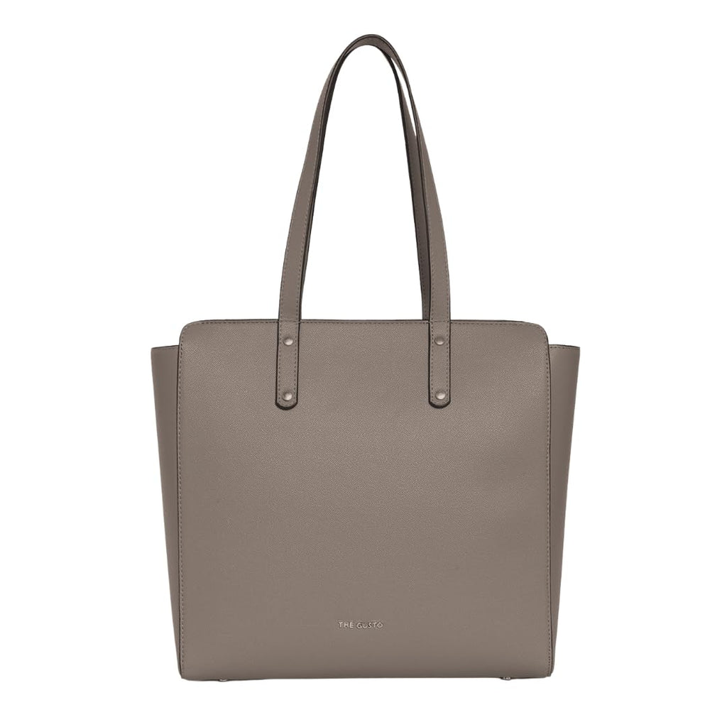 The Gusto Beyond Plus - Premium Vegan Leather Tote Bag for Women, Big Size, Grey | Stylish Handbag for women with Zip Closure | Fit for Office Bag, College, Travel Use | Handcrafted in India