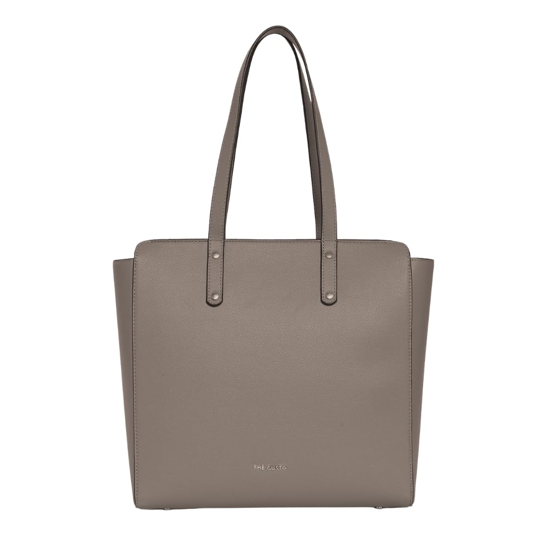 The Gusto Beyond Plus - Premium Vegan Leather Tote Bag for Women, Big Size, Grey | Stylish Handbag for women with Zip Closure | Fit for Office Bag, College, Travel Use | Handcrafted in India