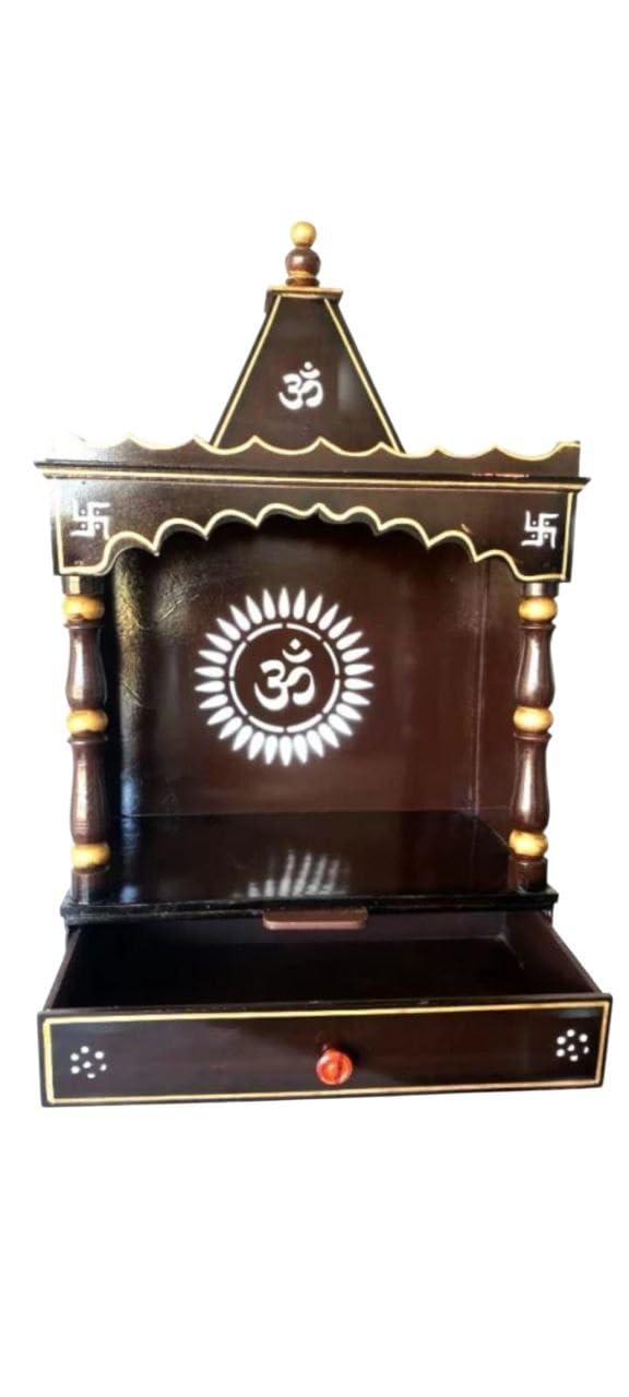 New Traditional Brown Wooden Handcrafted Temple, for Home & Office