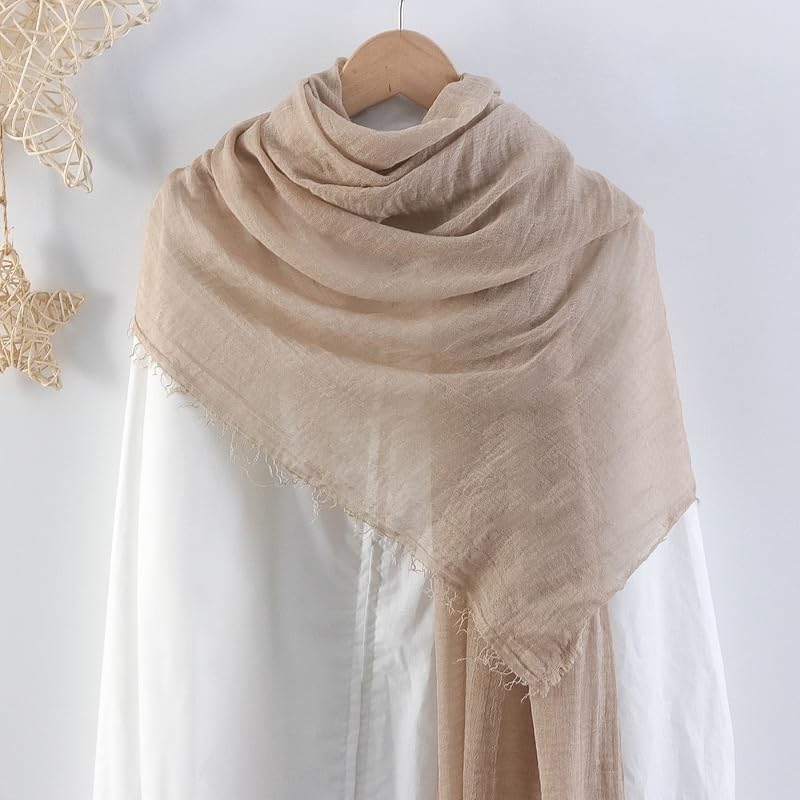 CrossKulture Crinkled PolyCotton Scarf for Women - 180 x 90 cm Stole for Women | PolyCotton Scarf for Summers, Head Cover for Women | Lightweight Scarf for Women | Women Accessory (Beige)