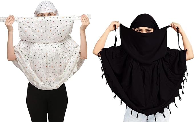COMBO Women Cotton Stylish Hand Printed Scarf - Anti Pollution Full Face Cover With UV Sun Rays Protection Scarf (WHITE-BLACK)