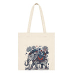 Kai Pai Co Cotton Tote Bag for Women, Indian Folk Art Prints, Casual Daily Use, Reusable Shoulder Bag,14 X 16 Inches - Madhubani, Kalamkari, Return Gifts (Travelling Elephant - Gond Art)
