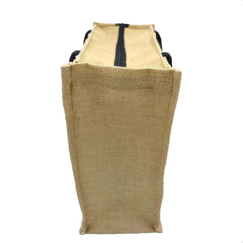 JUTEKA Yoga Print Eco Friendly Jute Bag for Shopping, Lunch, Tiffin, Office, Grocery with Zip Closure and Padded Cotton Handles…