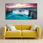 VIBECRAFTS Canvas Paintings for Living Room Drawing Room Scenery of Waterfall In Forest Canvas Wall Painting Fitted with Wooden Frame for Home|Office|Gift(PTVCH_2270N)(48 x 24 Inches)