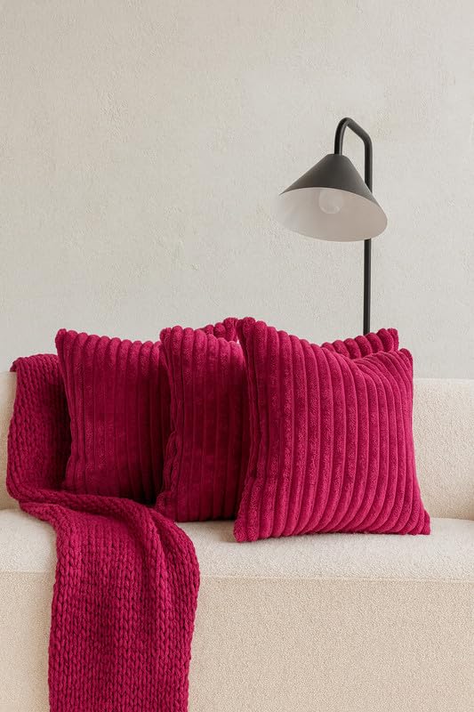 AWARD VELVETS Premium Faux Rabbit Fur Plush Luxury Soft Fluffy Striped Decorative Throw Pillow/Cushion Covers for Sofa, Couch, Living Room - (Dark Pink, 16 x 16 inch) Set of 2