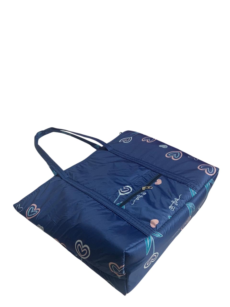SIVIBAG Foldable Waterproof Travel Tote Bag for Women | Cute Heart Print Lightweight Large Capacity Shoulder Gym Bag & Sports Bag with Zipper Pocket | Stylish College, Office & Daily Use Shopping Bag