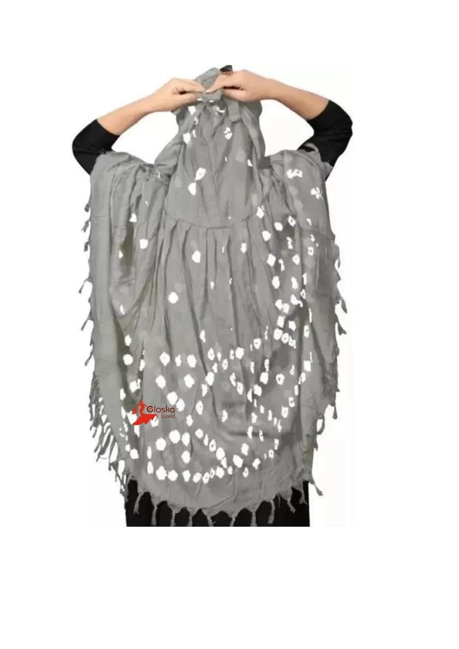 KITDAO Cotton Long Scarf Cum Mask scarves Usable for vehicle Driver White Printed Design Universal Size For Girl,Women Breathable Sun Protection Light Weight Cotton Fancy Scarf GREY BANDHANI SCARF