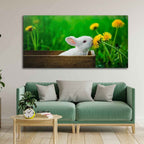 VIBECRAFTS Canvas Paintings for Living Room Drawing Room White Bunny In Yellow Flowers Garden Canvas Wall Painting Wall Painting Fitted with Wooden Frame for Home | Office | Gift (PTVCH_2317)