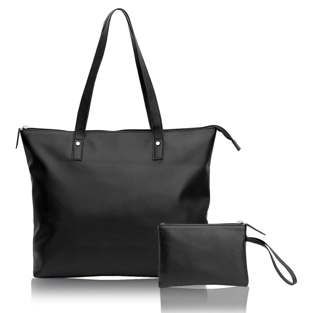 Aquatan Women's Back To Work Tote Bag With Wallet Pouch (Black Solid)