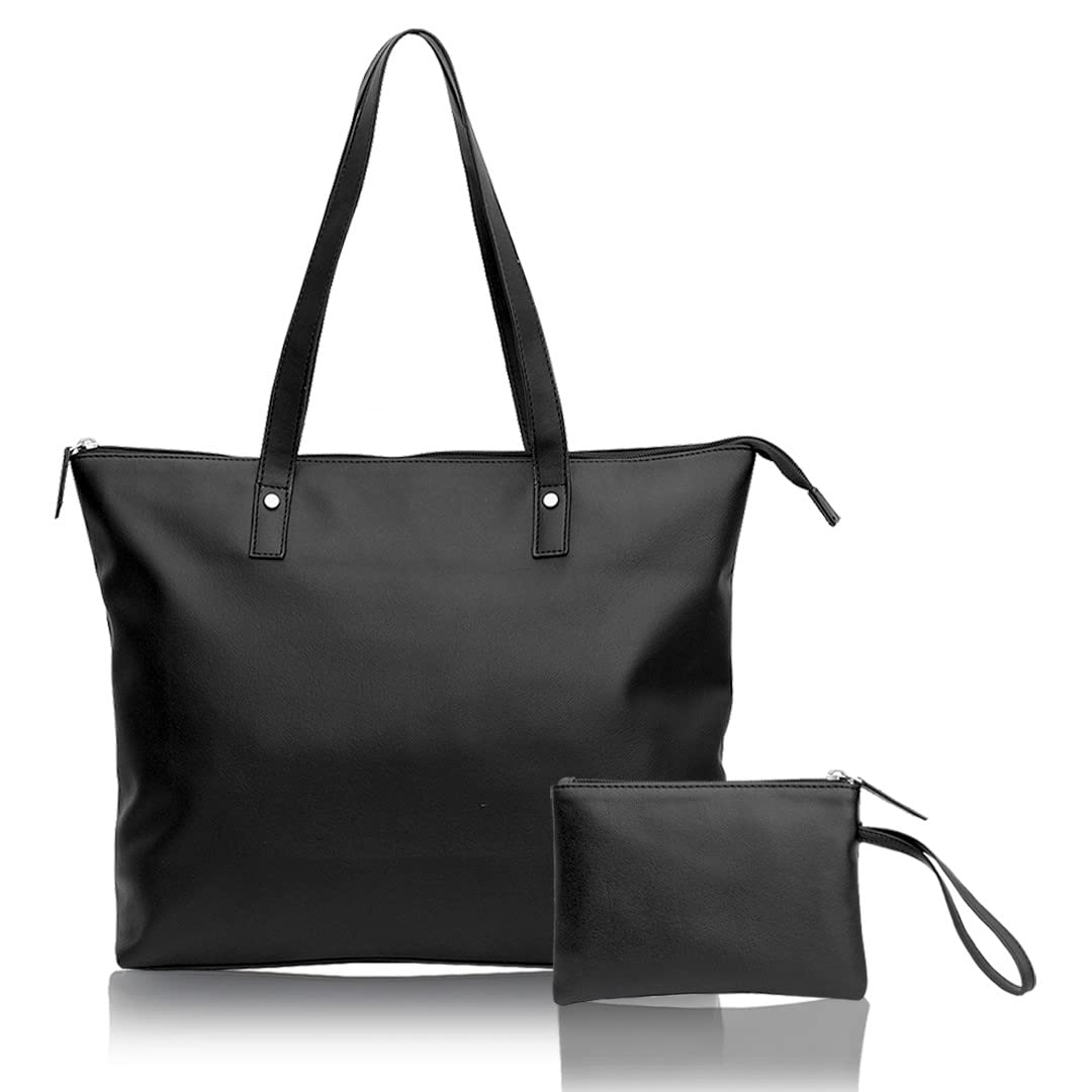Aquatan Women's Back To Work Tote Bag With Wallet Pouch (Black Solid)