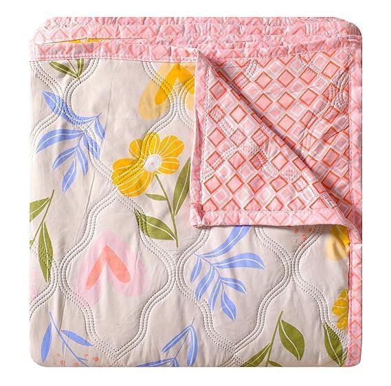 Allora Cotton Reversible Summer Blanket, 200 GSM Cooling Quilt Dohar, Classic Printed Design Comforter for Single Double Bed, AC Blanket, Gift Item (Pink, Single) Kafalo