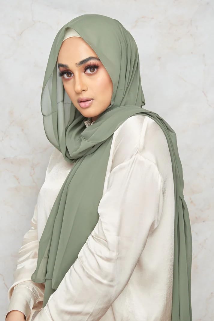 ICW GIRLS GEORGETTE SOLID PLAIN SCARF STOLES SHAWL HIJAB FOR WOMEN 85 X 180 CM (Olive Green), Female
