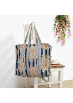 Yda fashion Quilted Cotton Tote Bag for Women & Men, 3 Layer Shopping Bag, Printed Reusable Grocery Tote, Lightweight Multipurpose Shoulder Handbag for Daily Use