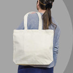 Plain Natural/Black Horizontal Cotton Canvas Tote Bag Zip & Inner Pocket