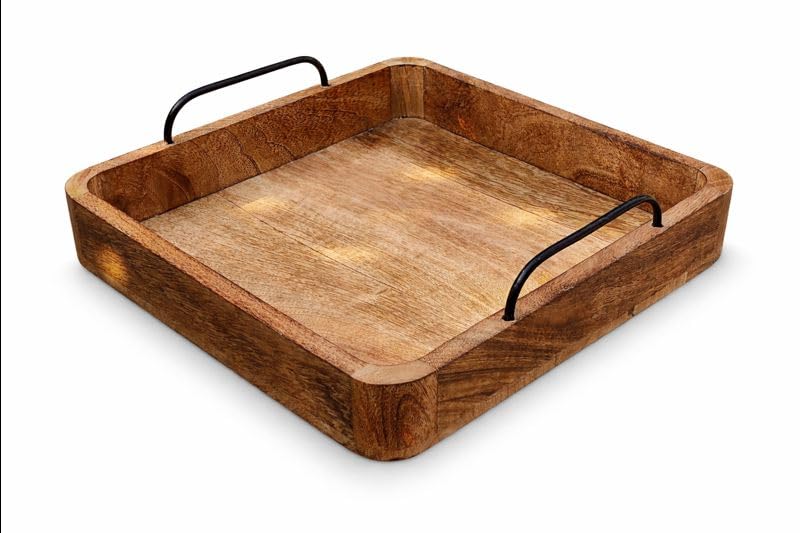 MT WoodRyzn Wooden Serving Tray for Home & Kitchen Item Serving Snacks & Fruits Decorative Kitchen & Dining Table Tray Decor 10 Inch