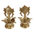 SVARUP 6.5 Inch Gold Color Brass Shankha Chakra Oil Lamp Diya Set: Ideal for Home Temple and Aarti Deepam, in a Classic Gold Color Color
