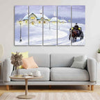 VIBECRAFTS Rural Landscape in Winters Wall Painting of Five Pieces For Home|Office|Living Room|Gift (PTVC5Pcs4_8684)