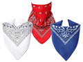 PAROPKAR Bandana Face Mask Cover Men and Women Paisley Cowboy Headband Scarf Wristband Novelty Double Sided Print 100% Cotton Handkerchiefs (White Blue Red)