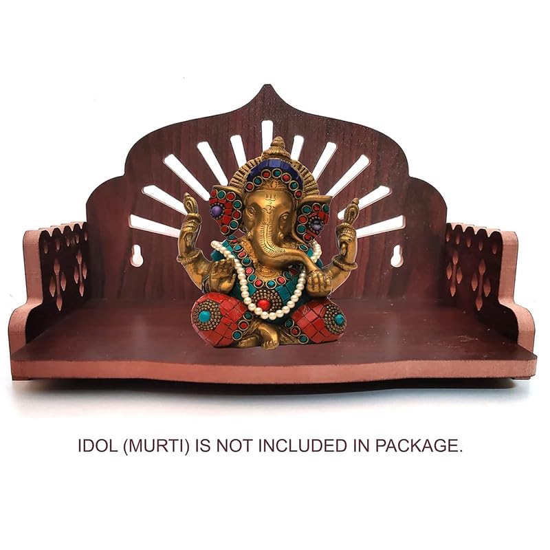 ZUPER Wood Fully Hand Made Om Pattern Home Temple for Pooja Temple for Home and Office I Wall Shelve for Puja I Wooden Mandir (Brown-3) (Pack of 1)