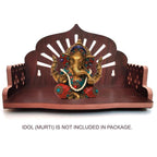 ZUPER Wood Fully Hand Made Om Pattern Home Temple for Pooja Temple for Home and Office I Wall Shelve for Puja I Wooden Mandir (Brown-3) (Pack of 1)