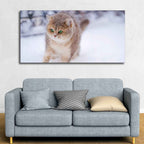 VIBECRAFTS Canvas Paintings for Living Room Drawing Room Cat Walking In Snow Beautiful Wall Painting Fitted With Wooden Frame For Home | Office | Gift |(PTVCH_2307)