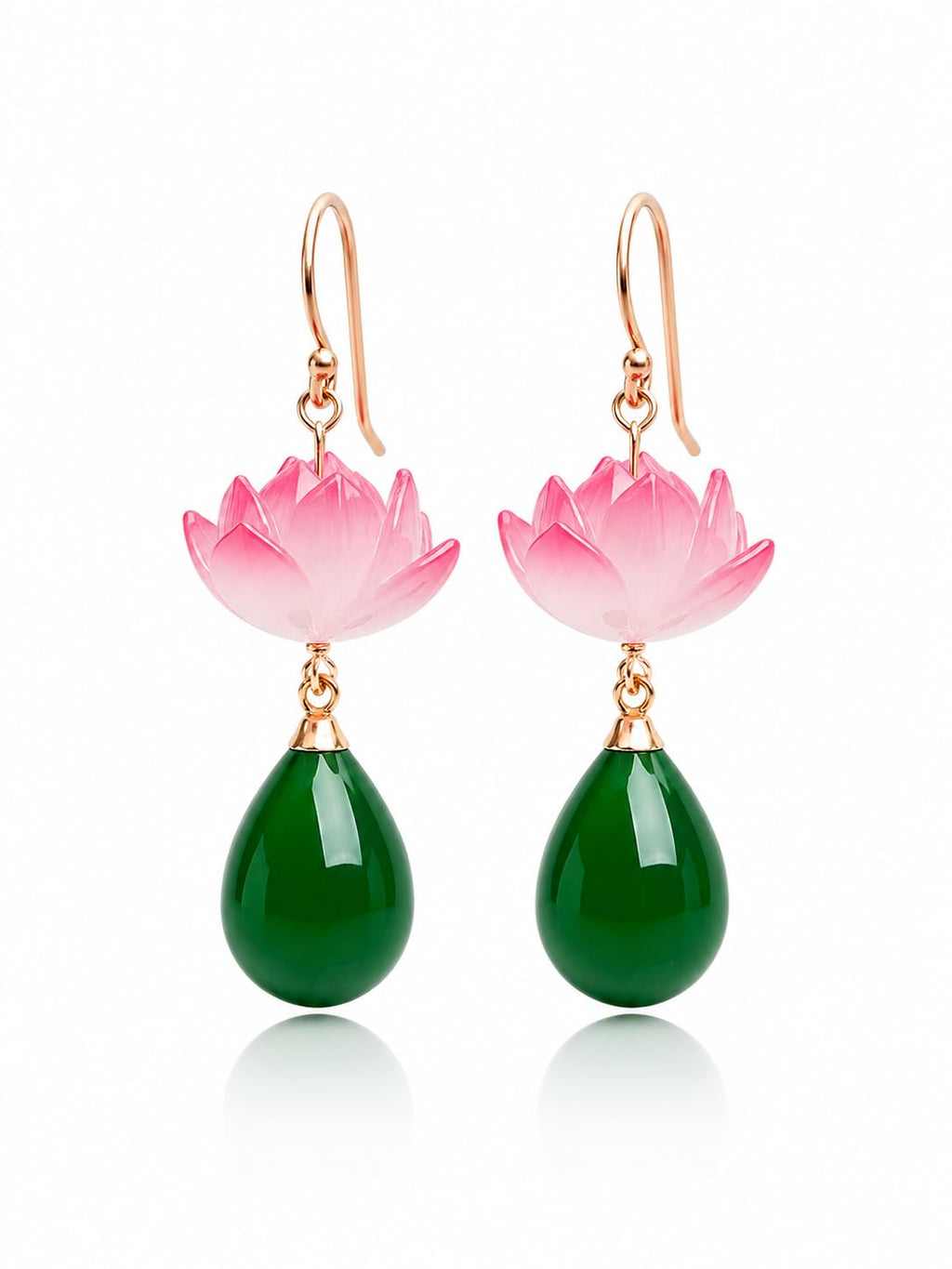 El Regalo Handmade Lotus Flower Dangle Earrings for Women & Girls | Elegant Pink Bloom & Green Teardrop Bead Drop Earrings | Nature-Inspired Traditional Boho Floral Fashion Jewellery Gift
