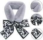 THE DDS STORE Winter Women Faux Fur Collar Leopard Print Scarves Plush Wrap Korea Bow Tie Neck Warmer Formal Party Shawl (Grey)