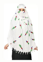 Navvi Pure Cotton Printed White Scarf for Women & Girls | Scarf with Head Cover | Scarves |Bandana| Hijab | Dupatta | Protection from Sunlight, Dust | Usable for Scooty, Bike