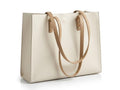 PAVILONN Tote Bag for Women PU Leather Handbag Ladies Shoulder Purse Office Shopping Travel Carryall Large Capacity Fashion Daily Use Girls Tote Bag (WHITE)