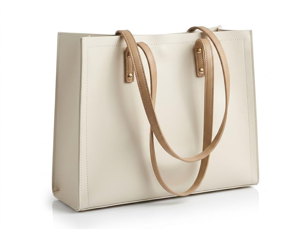 PAVILONN Tote Bag for Women PU Leather Handbag Ladies Shoulder Purse Office Shopping Travel Carryall Large Capacity Fashion Daily Use Girls Tote Bag (WHITE)