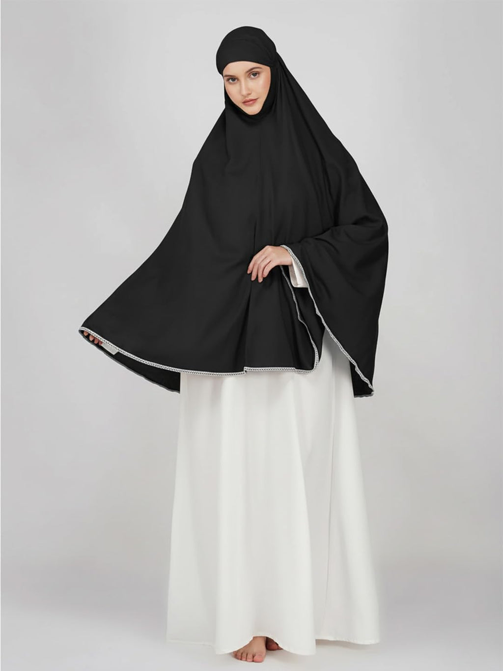 ANAApparels ANA Arisha Black Solid Prayer Dress – Soft Rayon Cotton Namaz Makhna with Tie Knot | 40″ Front × 44″ Back | Lightweight, Ready to Wear for Hajj, Umrah & Salah