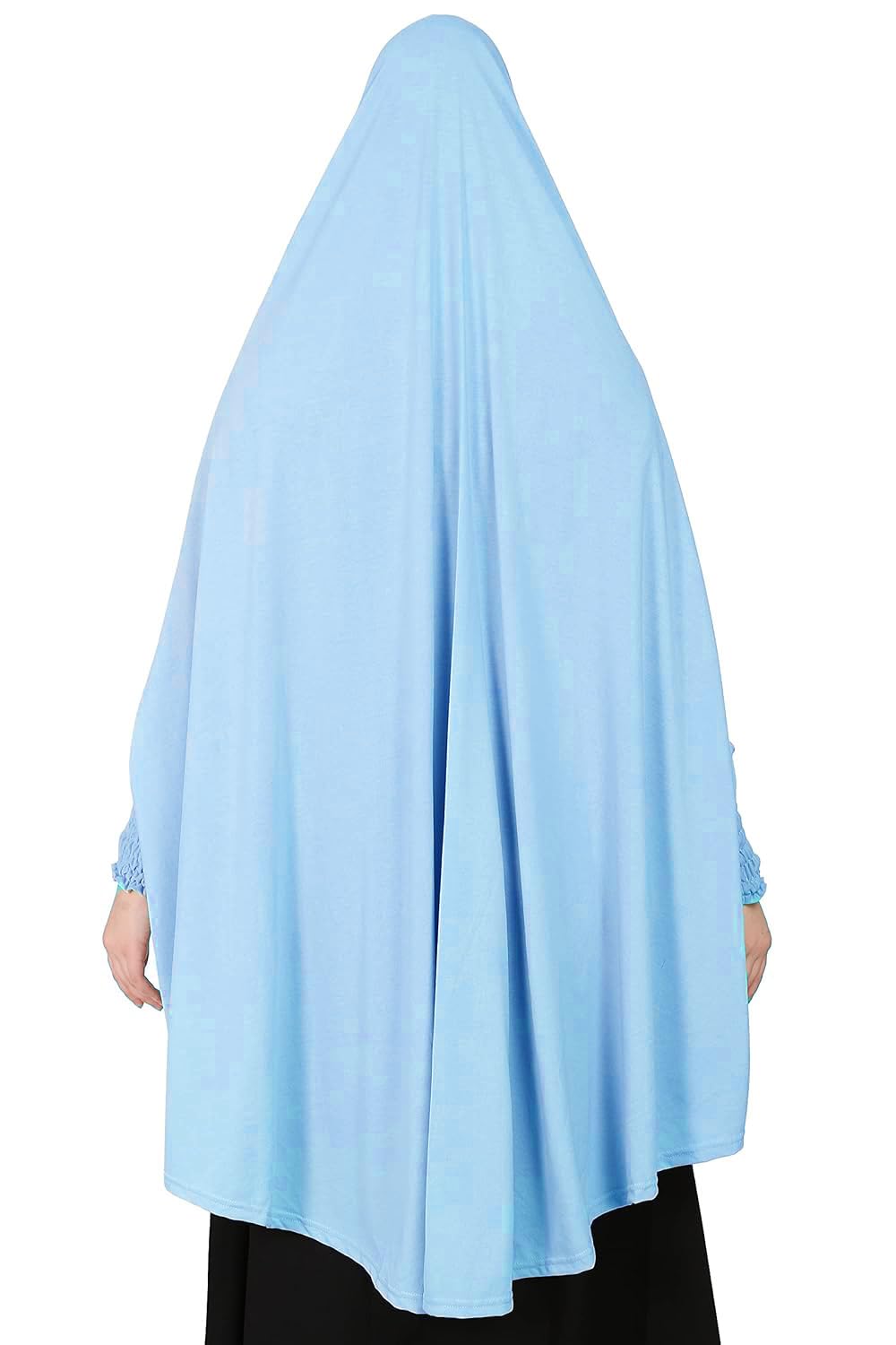 ICW Women Stretchable Jersey Smoking Sleeve Jilbab Cum Prayer khimar Hijab (Free Size) (Pastle Blue)