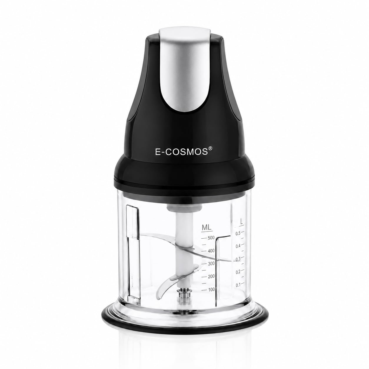 E-COSMOS® Ultra Fast 250 Watts Electric Chopper – Twin Blade Vegetable Cutter & Mincer – 500ml Plastic Bowl with Storage Lid – Durable 100% Copper Motor – Multi-Purpose Whisk & Blend (Black)