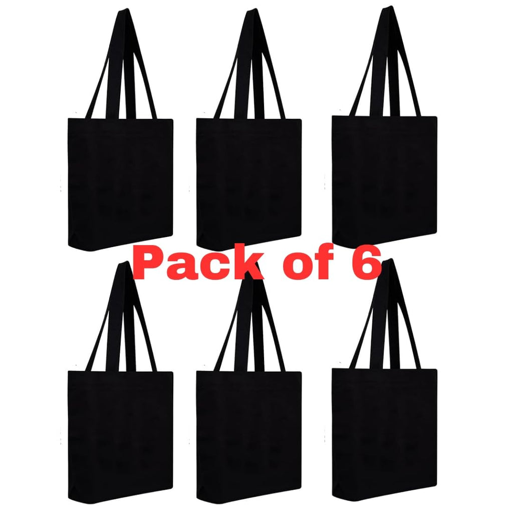 CrownLit Large Cotton Tote Bag, 40 x 37.5 cm, Durable, Carry up to 15-20 kg, Multiple Uses, Eco-Friendly Material, 300GSM Thick Fabric Quality, Set of 6