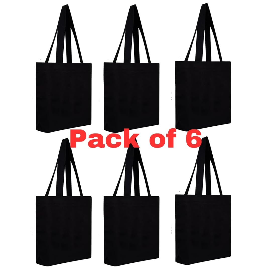 CrownLit Large Cotton Tote Bag, 40 x 37.5 cm, Durable, Carry up to 15-20 kg, Multiple Uses, Eco-Friendly Material, 300GSM Thick Fabric Quality, Set of 6