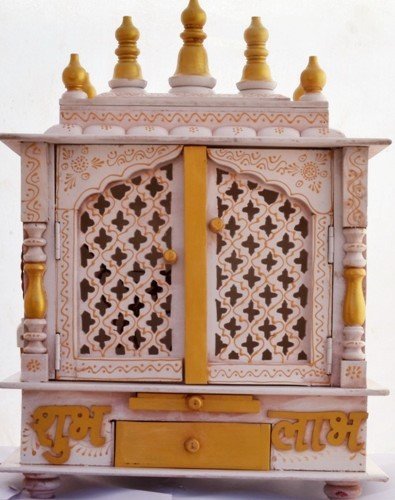Jodhpur Handicrafts Beautiful Wooden Pooja Mandir for Home/Temple for Home and Office/Puja Mandir/Puja Stand/Pooja Mandapam with Led Spot Light (Brown_11.8 Inch X 17.7 Inch X 60 Inch)
