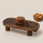 Wooden Footed Serving Tray with Raised Legs, Dark Brown
