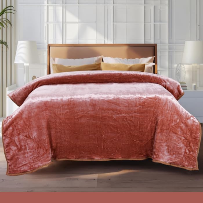 ABRAZO 470 GSM Dual Season Mink Blanket 2.5 KG for AC Room & Mild Winter | Reversible Solid Color | Double Bed 220x240 cm Soft Blanket/Dohar/Quilt/Comforter – Camelia Pink Kafalo