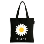 Peach Blossom Women’s Cotton Printed Tote Bag_BLK - PEACE